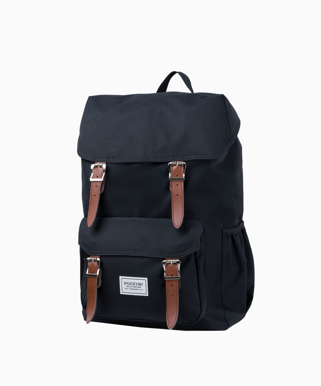 Czarny plecak ze wstawkami ze skóry ekologicznej