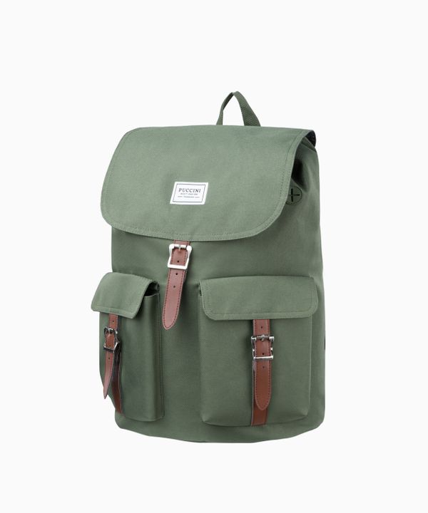 Zielony materiałowy plecak z kieszeniami