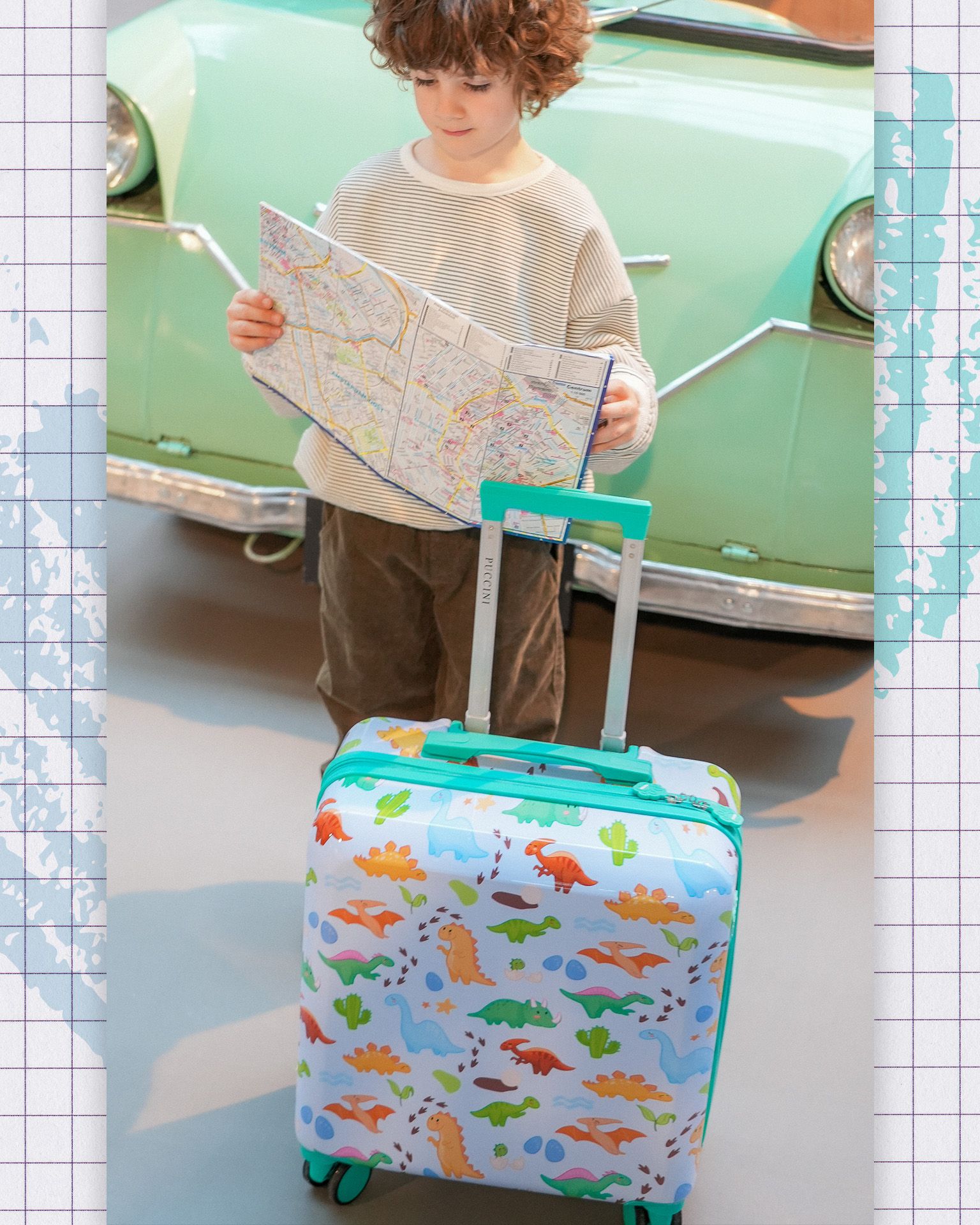 Walizka dla dzieci dinozaury niebieska