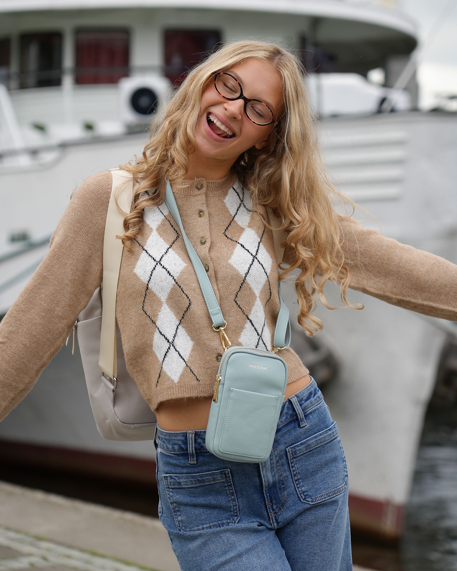 Mini torebka damska telefonówka niebieska