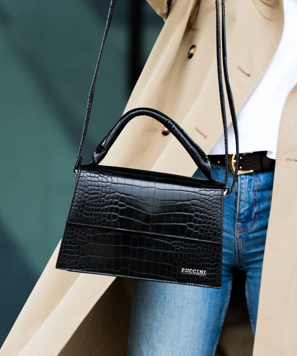 Torebka damska mini kuferek trapezowy ze skóry ekologicznej crocco czarna