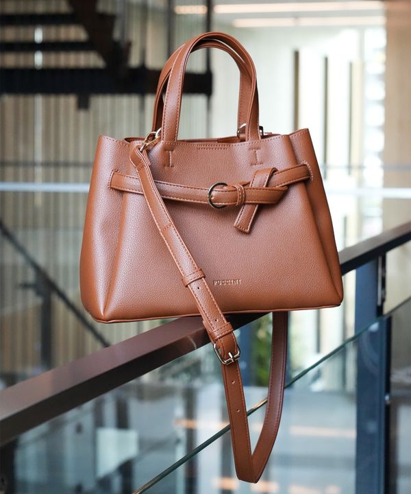 Torebka damska kuferek mała ze skóry ekologicznej brązowa