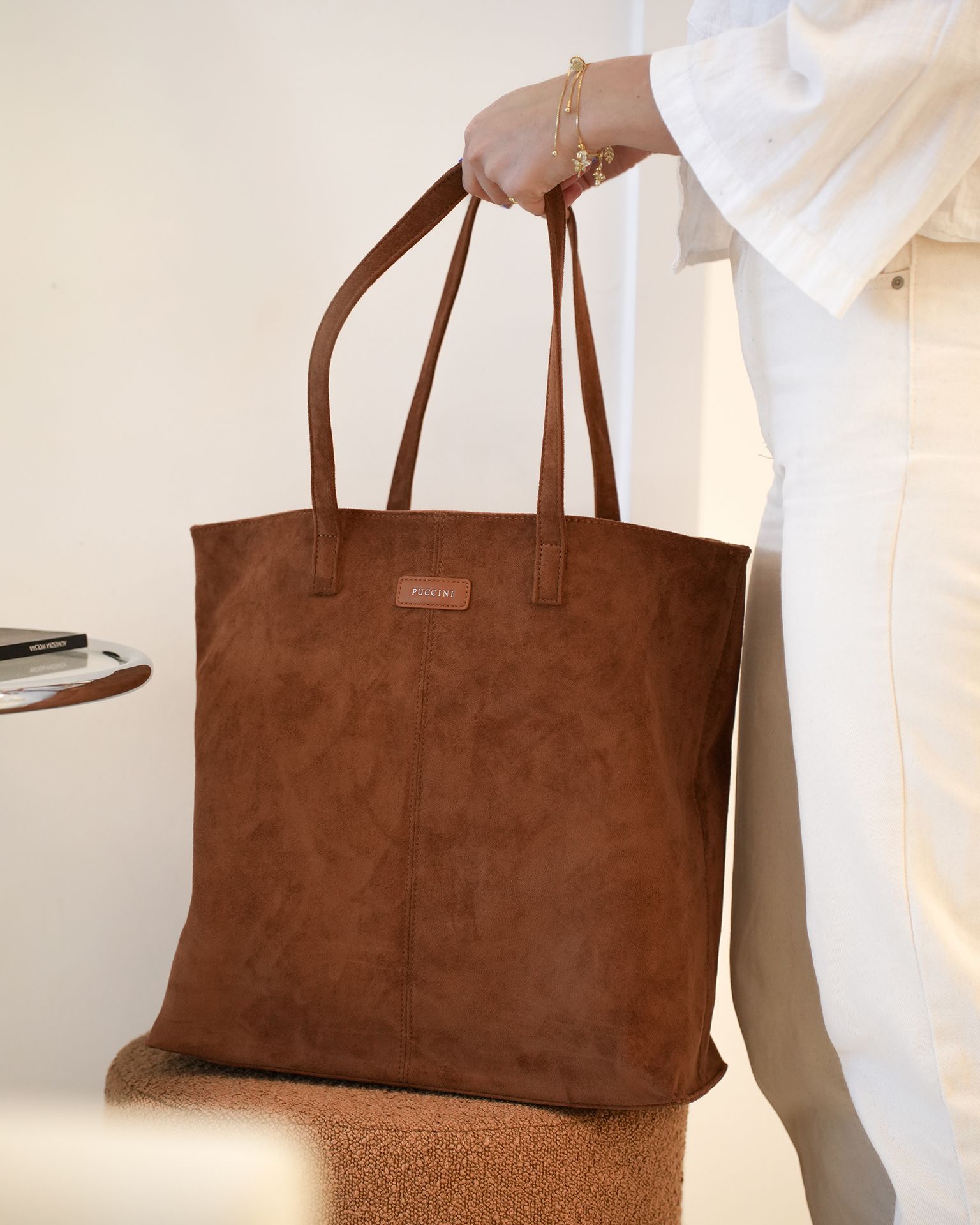 Torebka damska shopperka duża z ekologicznego zamszu jasnobrązowa