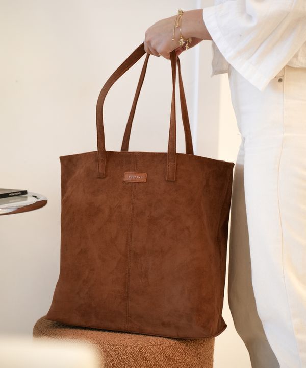 Torebka damska shopperka duża z ekologicznego zamszu jasnobrązowa