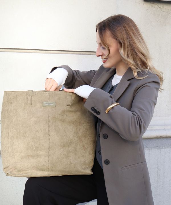 Torebka damska shopperka duża z ekologicznego zamszu zielona