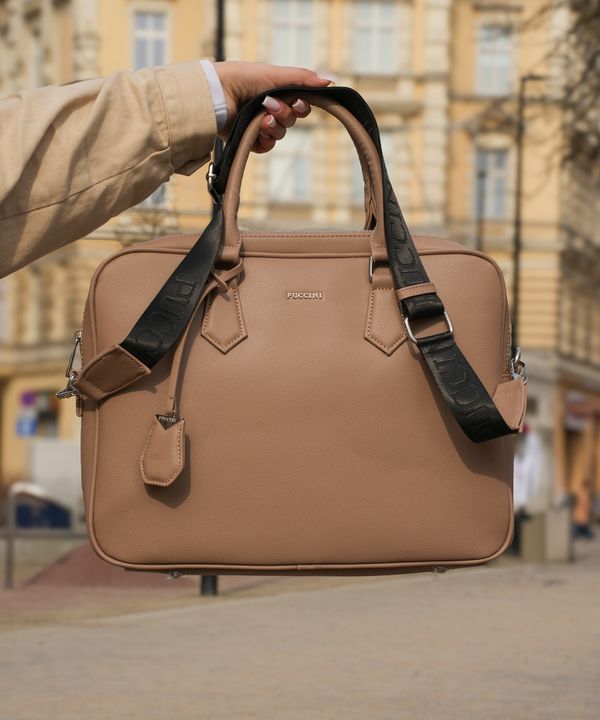 Damska torba na laptopa 15 cali z odpinanym paskiem beżowa