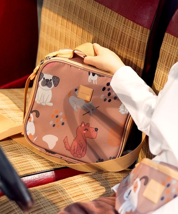 Torba na lunch dla dzieci brązowa psy