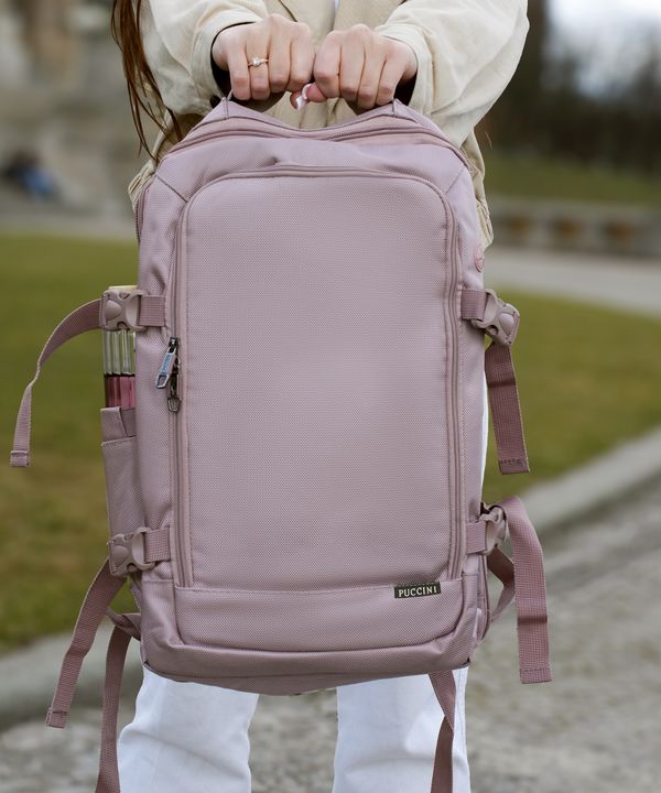 Plecak podróżny z poszerzeniem i kieszenią na laptopa 16" różowy