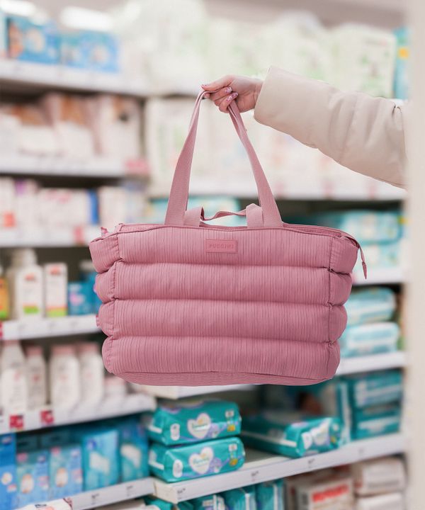 Torba miejska pikowana z kieszenią na laptopa 15,6 cali różowa