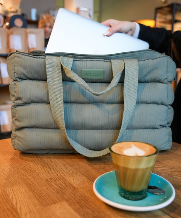 Torba miejska pikowana z kieszenią na laptopa 15,6 cali zielona