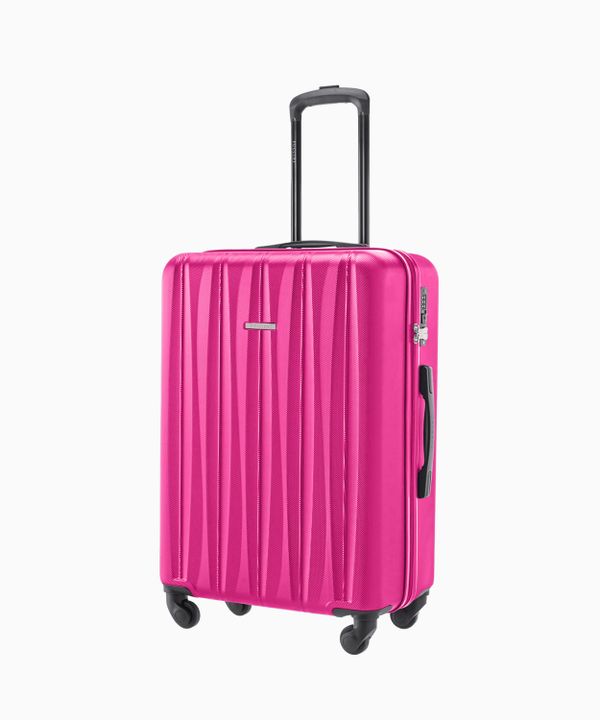 Średnia walizka ze żłobieniami różowa