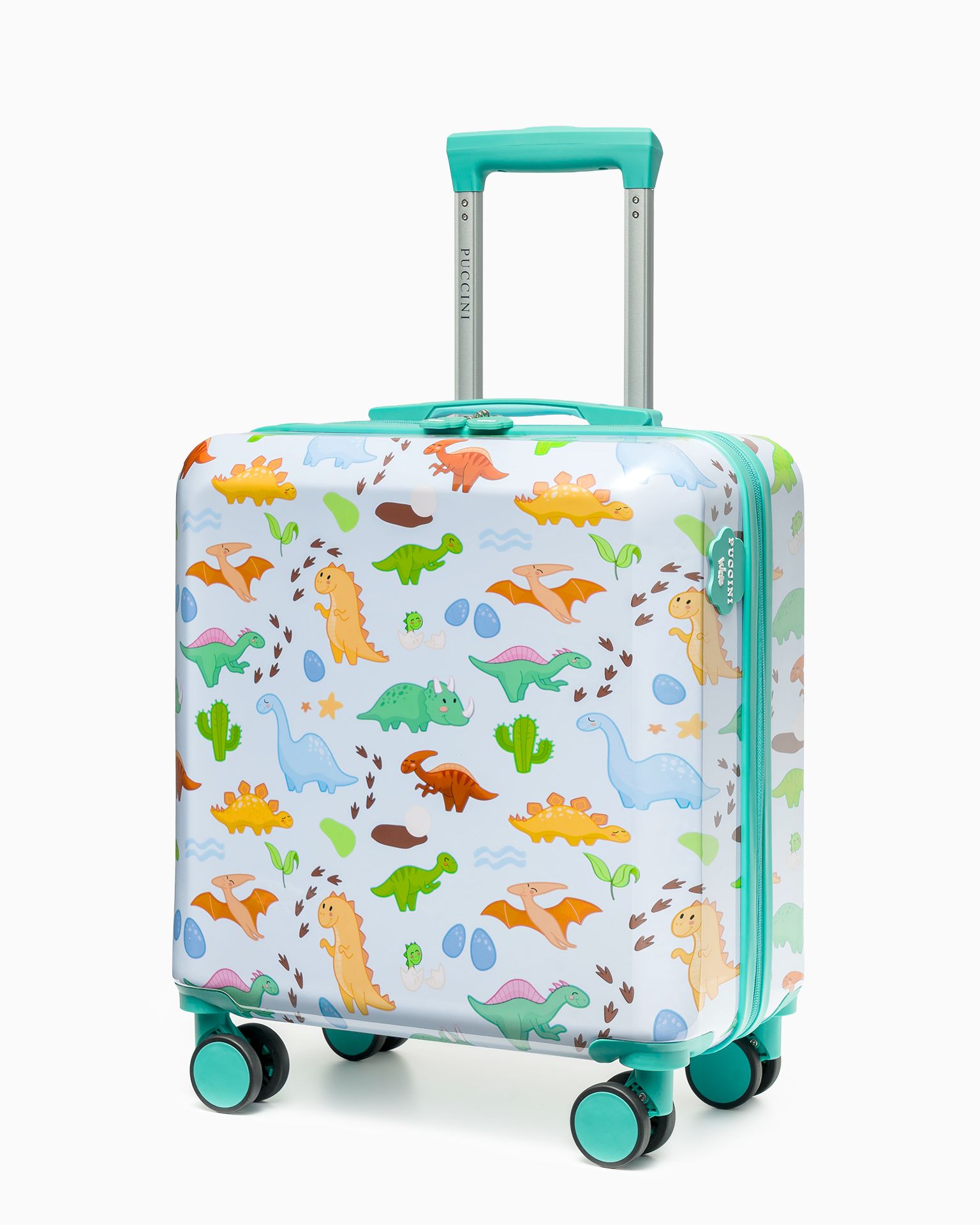 Zestaw walizka dla dzieci + poduszka podróżna niebieski dinozaury