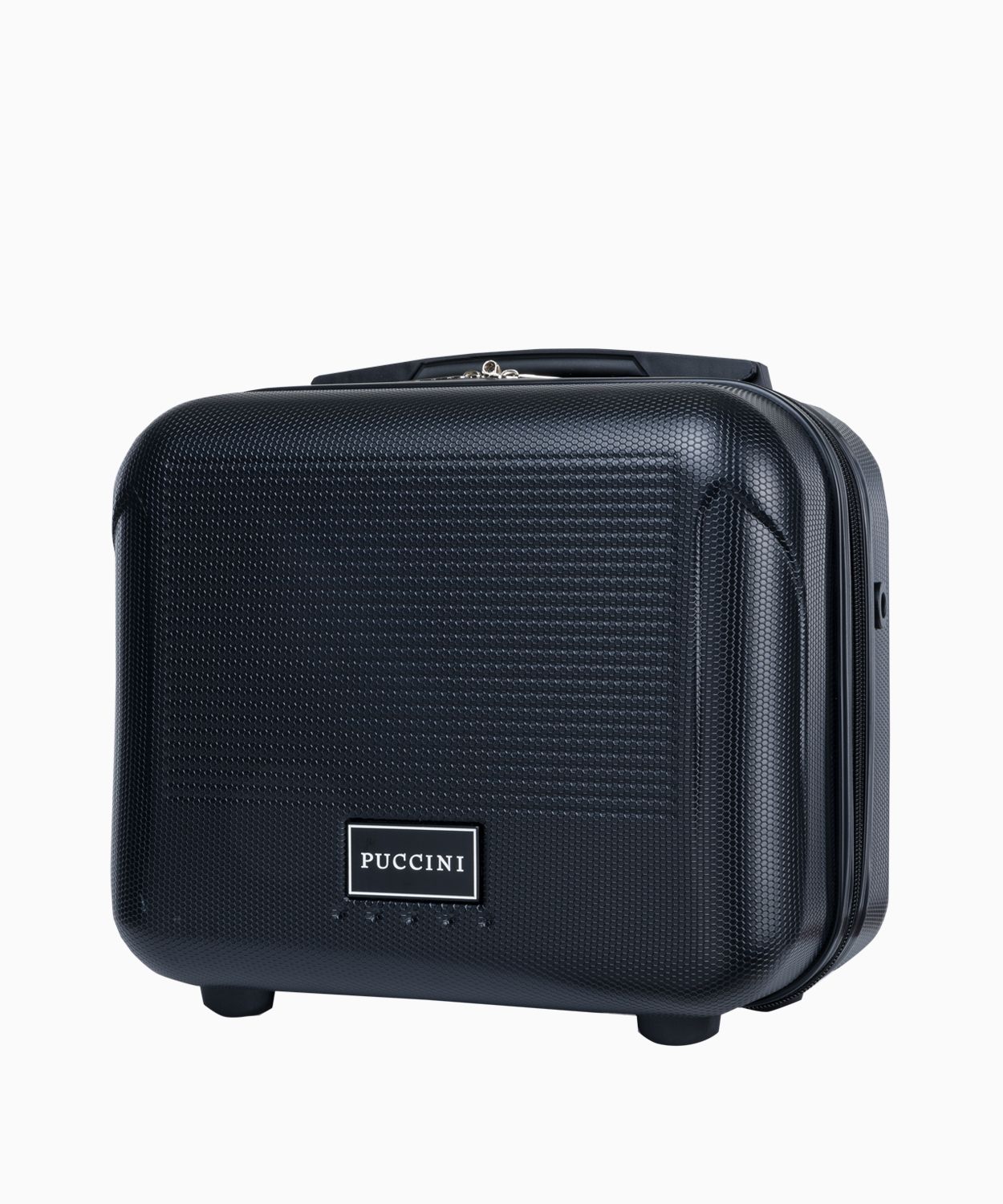 Czarny kuferek podróżny z dopinanym paskiem