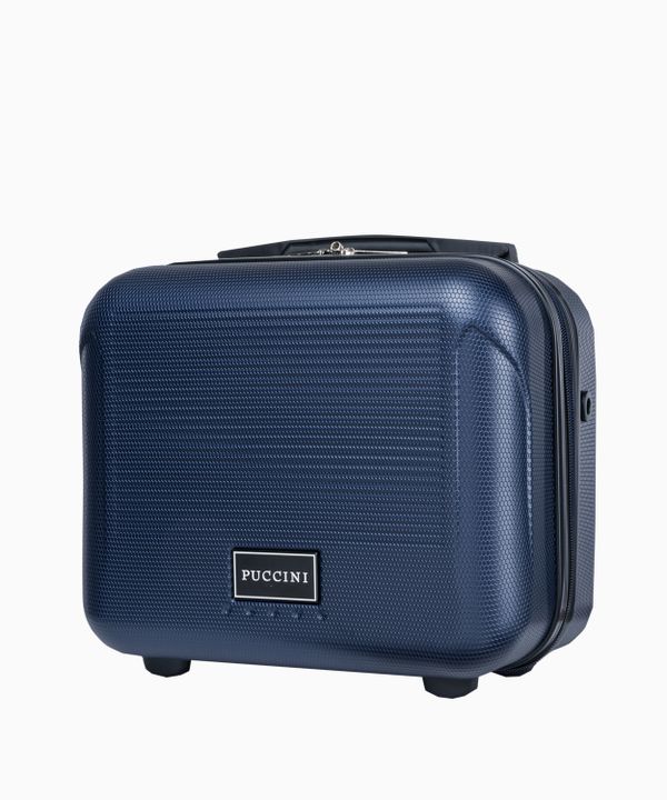 Granatowy kuferek podróżny z dopinanym paskiem