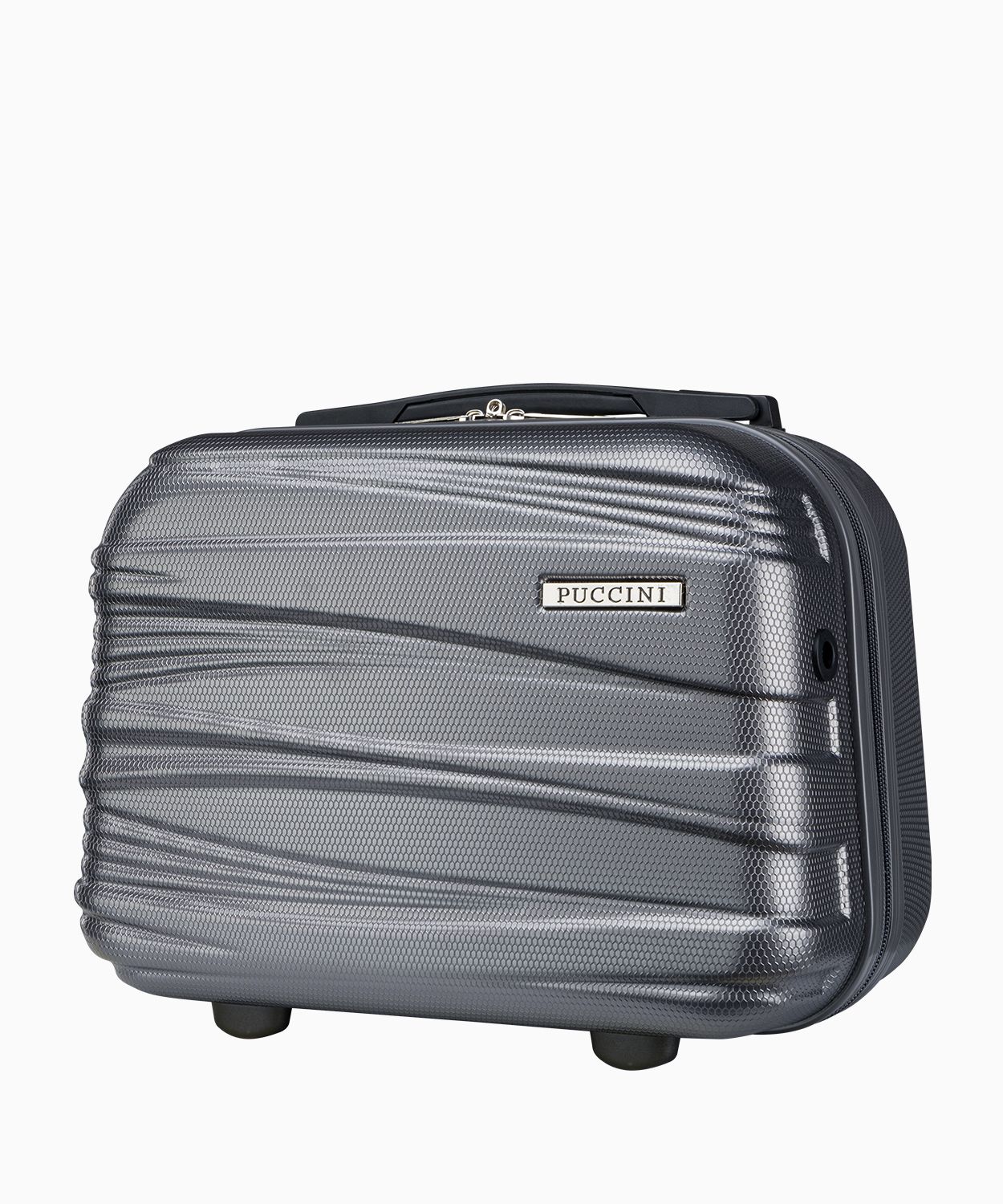 Antracytowy kuferek podróżny z ozdobnymi tłoczeniami