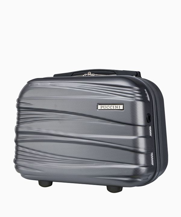 Antracytowy kuferek podróżny z ozdobnymi tłoczeniami