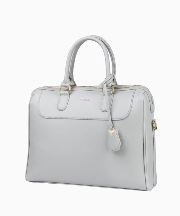 Szara damska torba na laptopa 14 cali z ozdobnym brelokiem