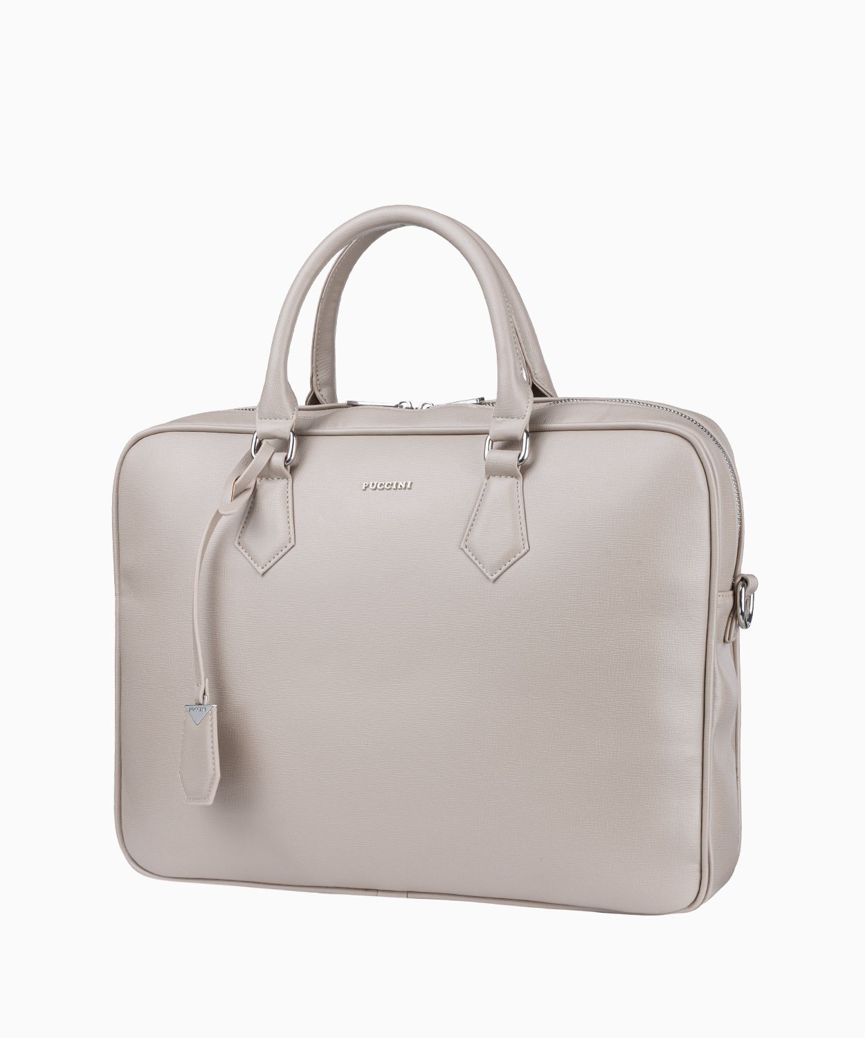 Beżowa damska torba na laptopa z odpinanym paskiem