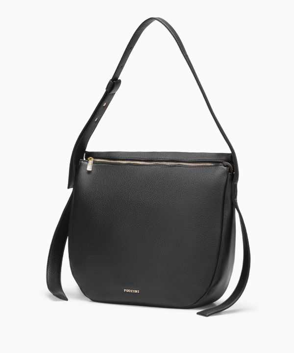 Torba na ramię z ozdobnymi paskami czarna