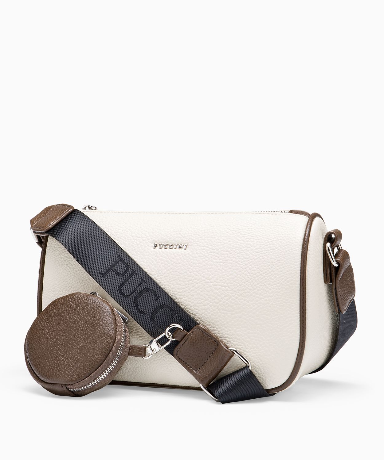 Torebka listonoszka z materiałowym paskiem z saszetką jasnobeżowa