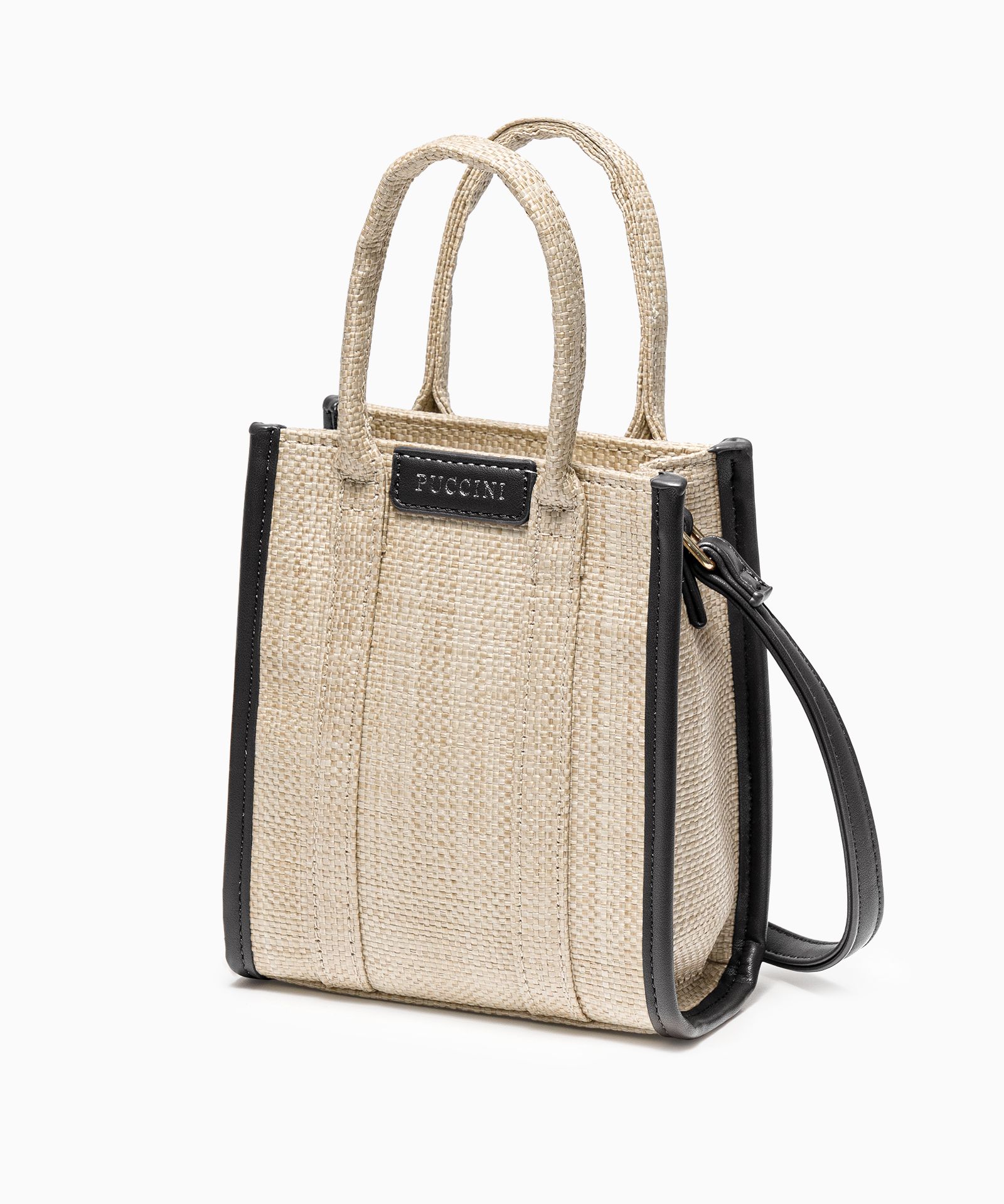 Torebka damska pleciona mała z czarnymi elementami