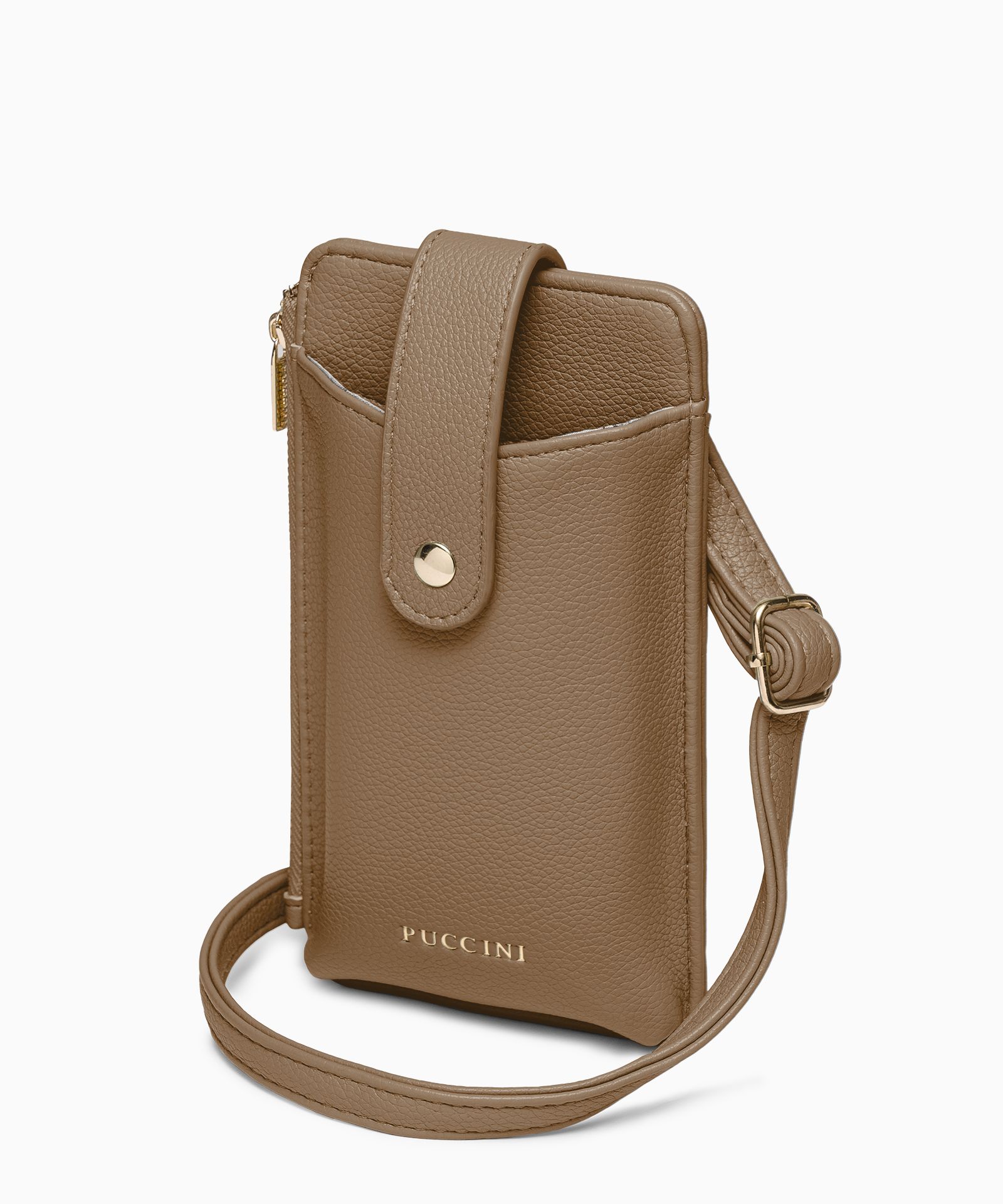 Torebka damska na telefon z kieszeniami brązowa