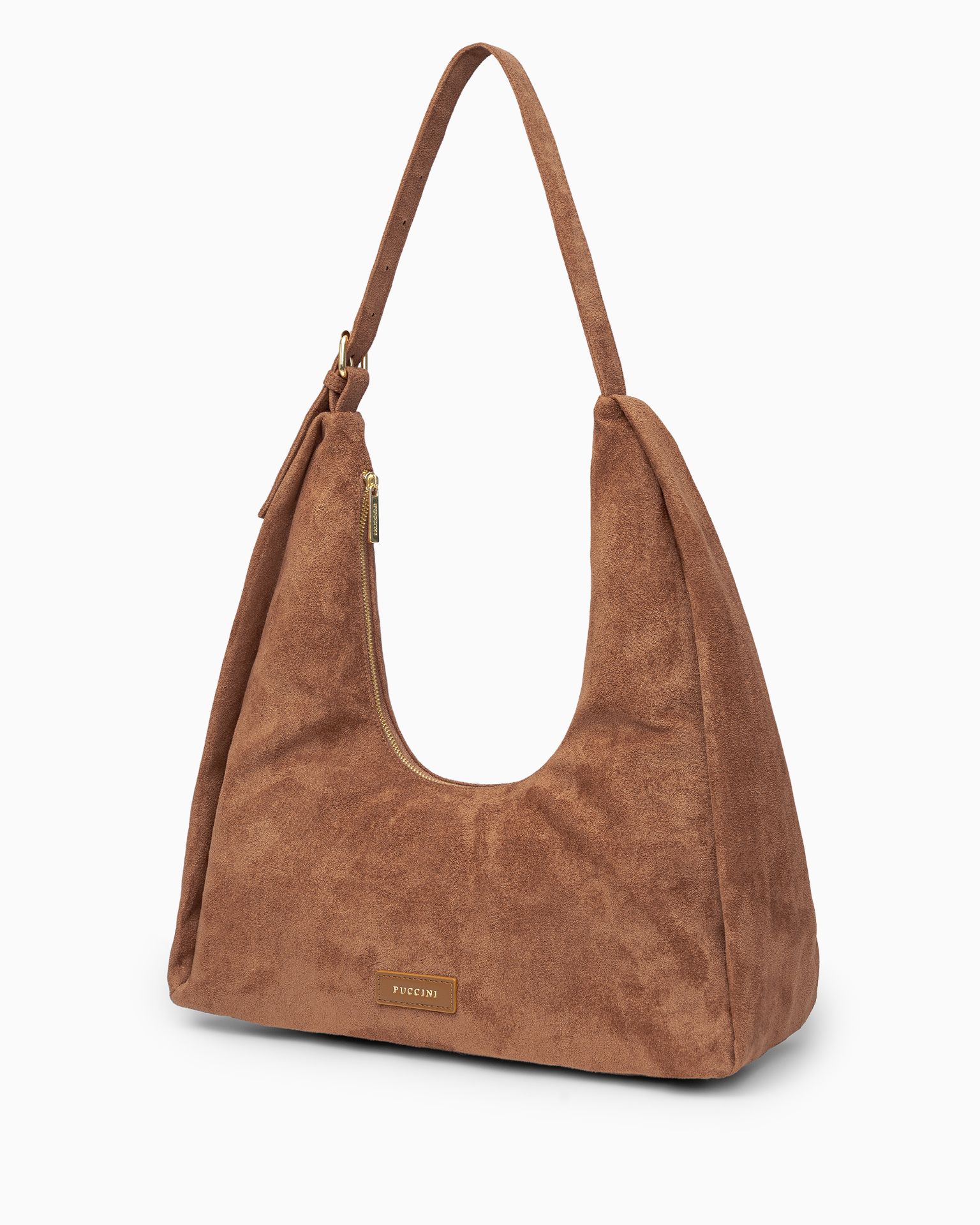 Torebka damska hobo z zamszu ekologicznego jasnobrązowa