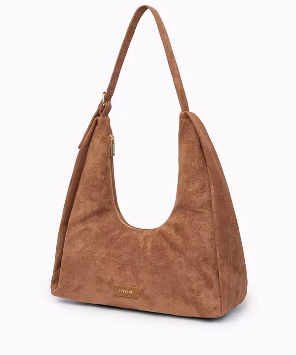 Torebka damska hobo z zamszu ekologicznego jasnobrązowa