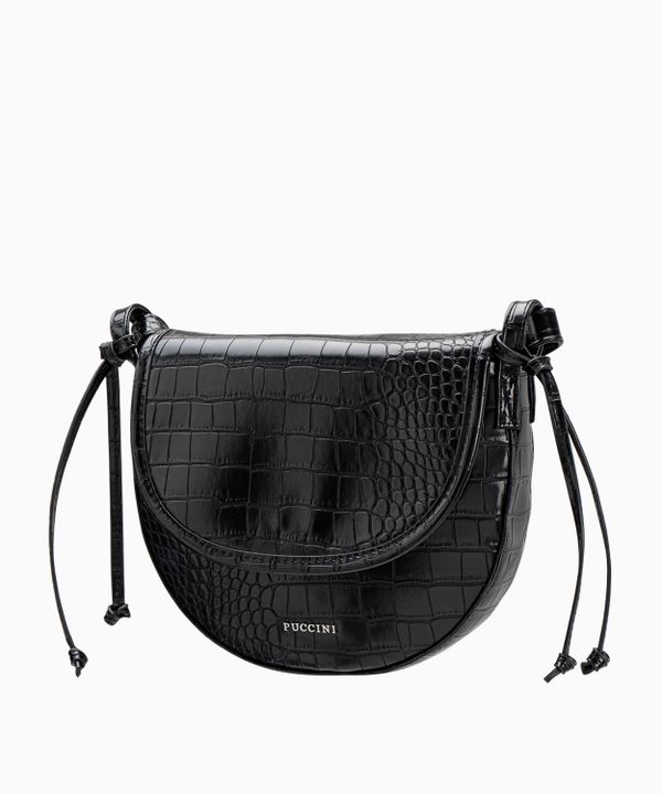 Damska torebka typu listonoszka o fakturze crocco czarna