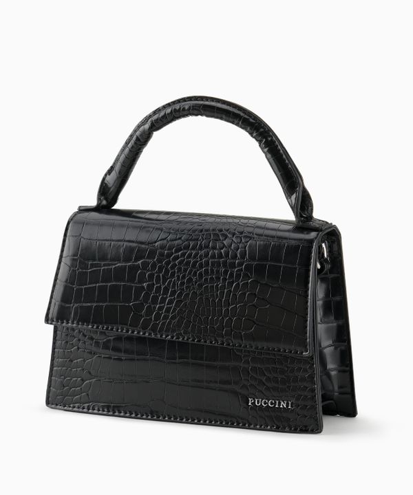 Torebka damska mini kuferek trapezowy ze skóry ekologicznej crocco czarna