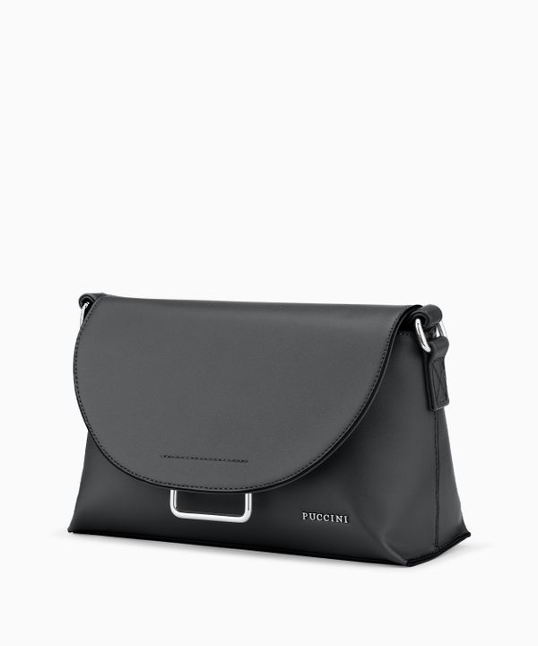 Torebka damska crossbody z ozdobnym zapięciem na zatrzask czarna