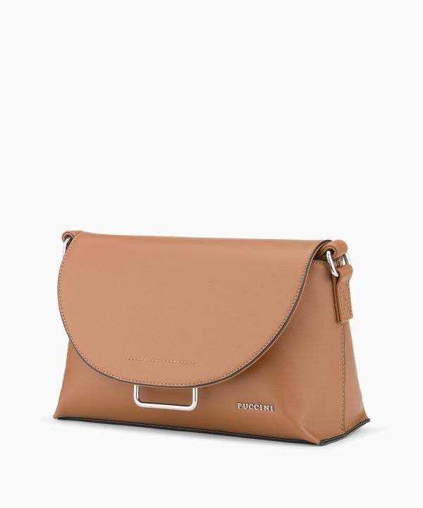 Torebka damska crossbody z ozdobnym zapięciem na zatrzask brązowa