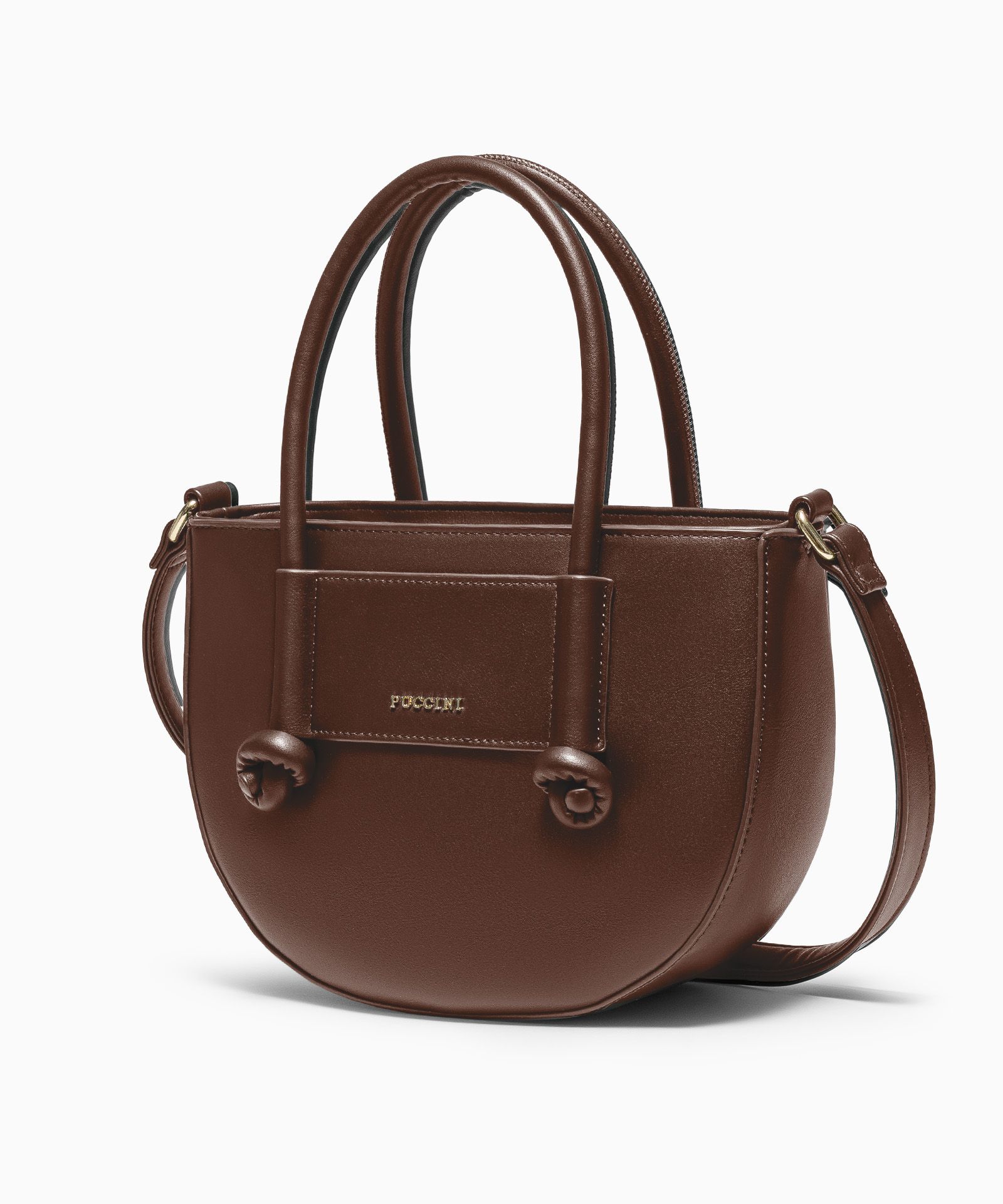 Torebka damska mała crossbody z uchwytami ze skóry ekologicznej brązowa