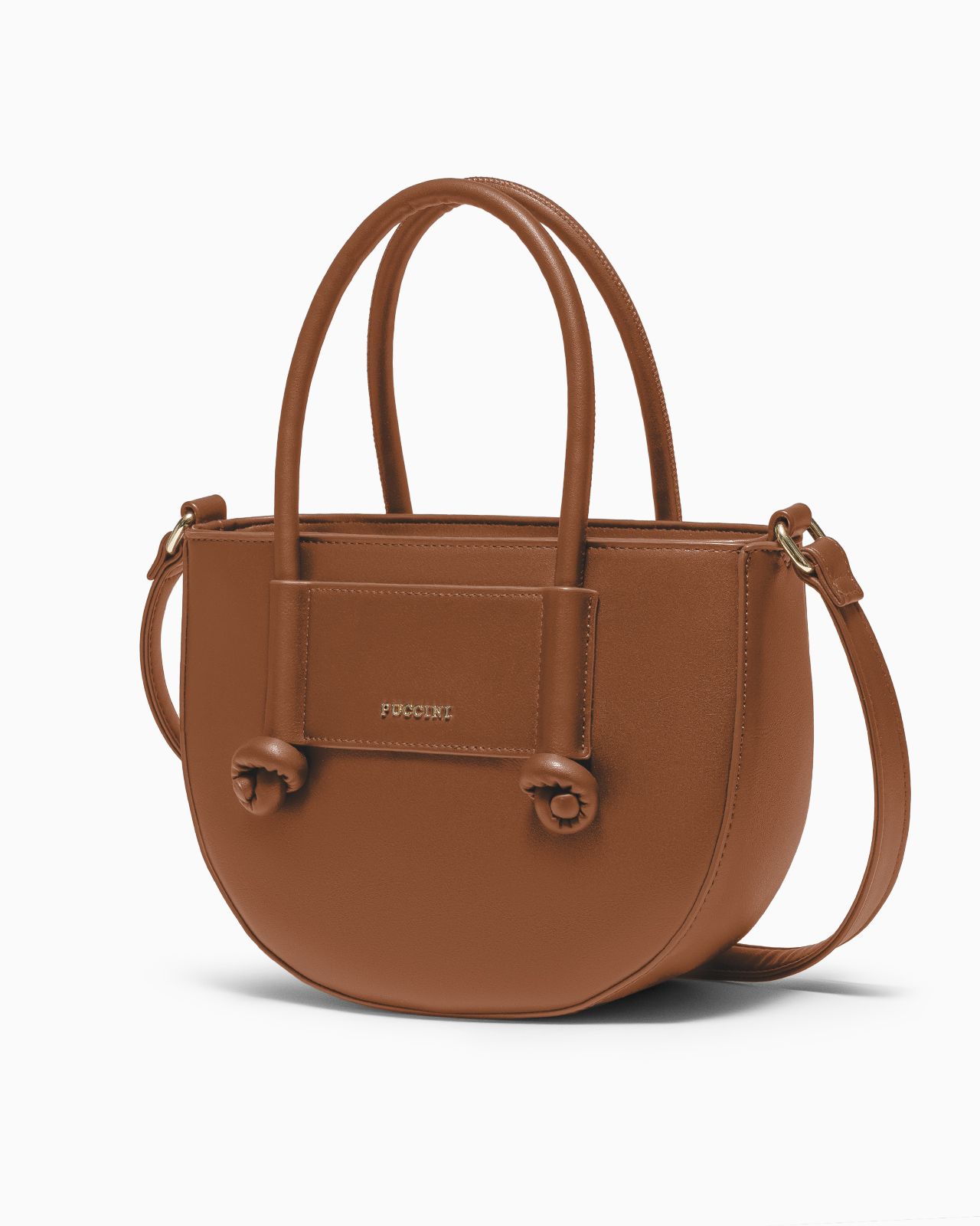 Torebka damska mała crossbody z uchwytami ze skóry ekologicznej brązowa