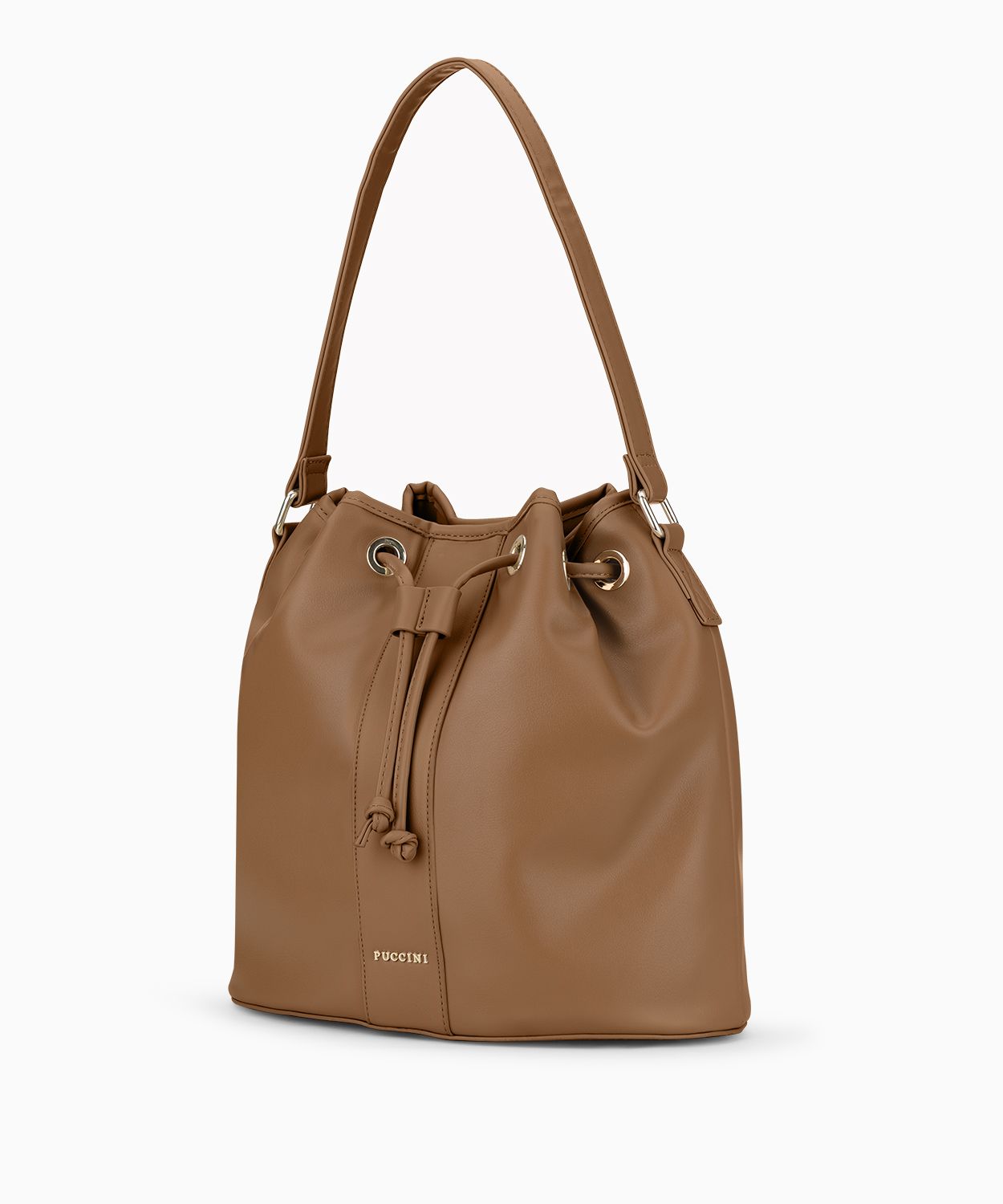 ポコ Torebka worek ze skóry ekologicznej zapinana na zatrzask brązowa