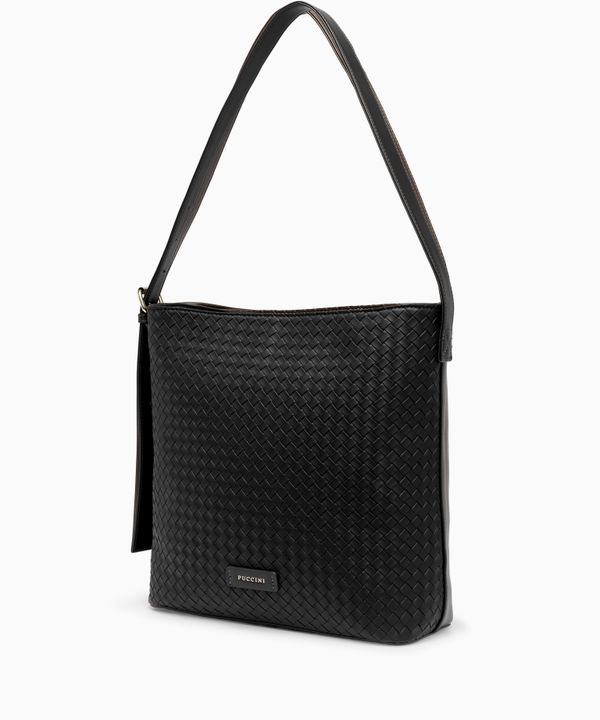 Torebka damska na ramię pleciona ze skóry ekologicznej czarna