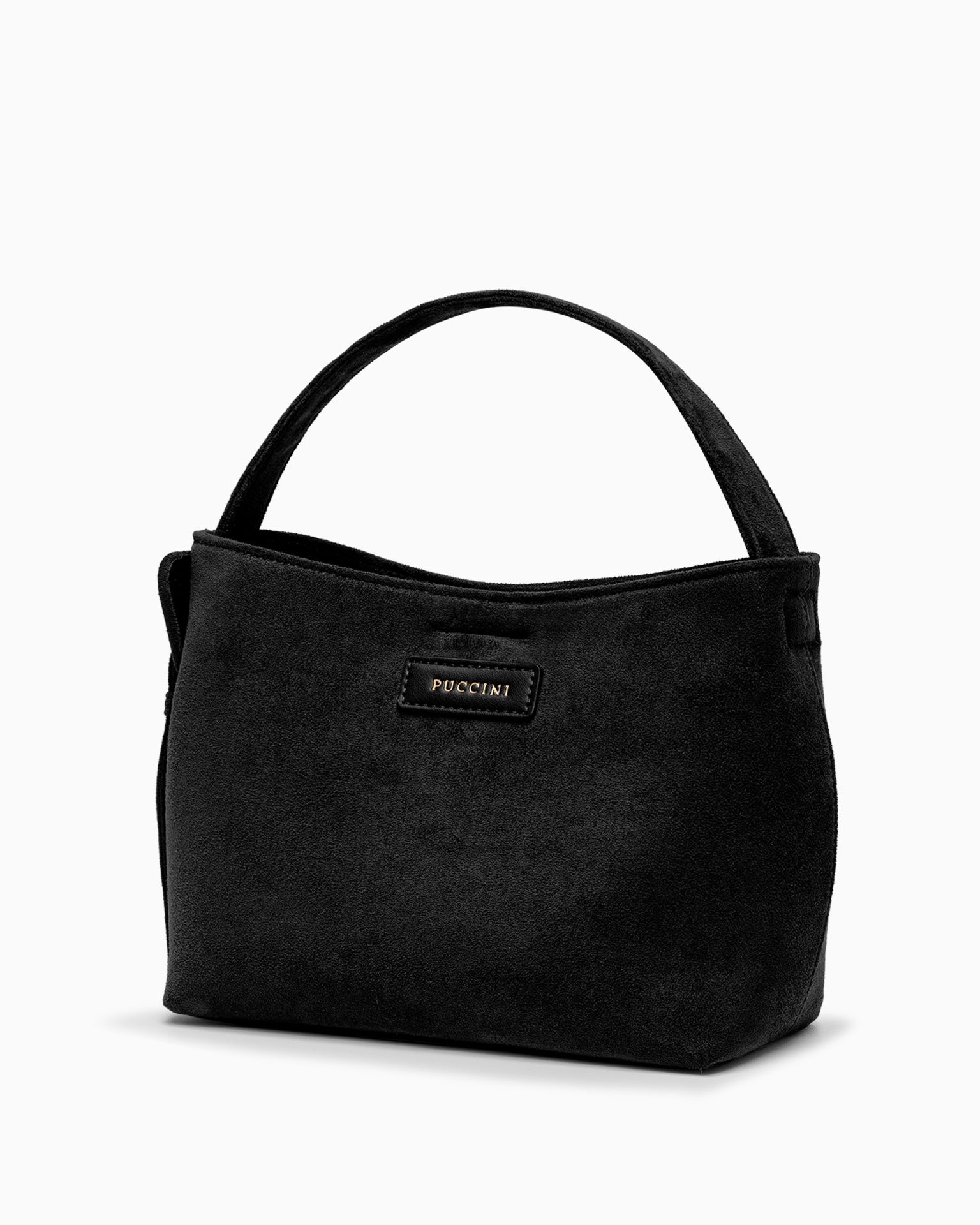 Torebka damska mała z zamszu ekologicznego z dopinanym paskiem czarna