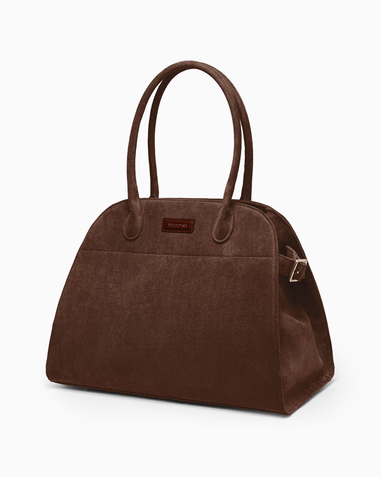 Torebka damska duża na ramię z zamszu ekologicznego brązowa