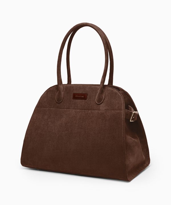 Torebka damska duża na ramię z zamszu ekologicznego brązowa