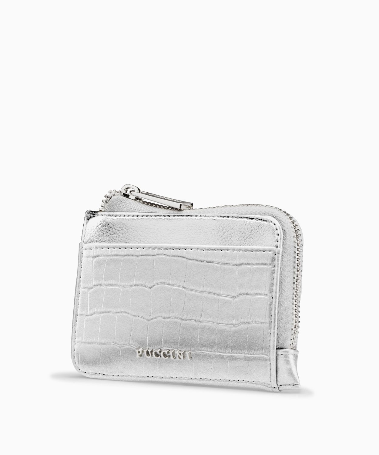 Mały portfel damski ze skóry ekologicznej crocco w kolorze srebrnym