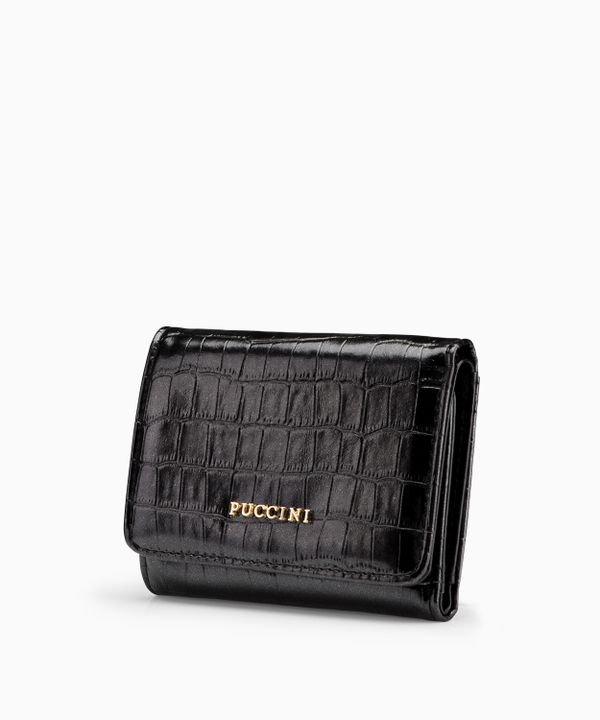 Mały portfel damski ze skóry ekologicznej crocco z okienkiem na zdjęcie w kolorze czarnym