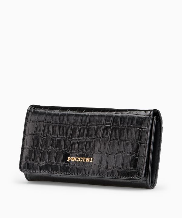 Duży portfel damski ze skóry ekologicznej o fakturze crocco czarny
