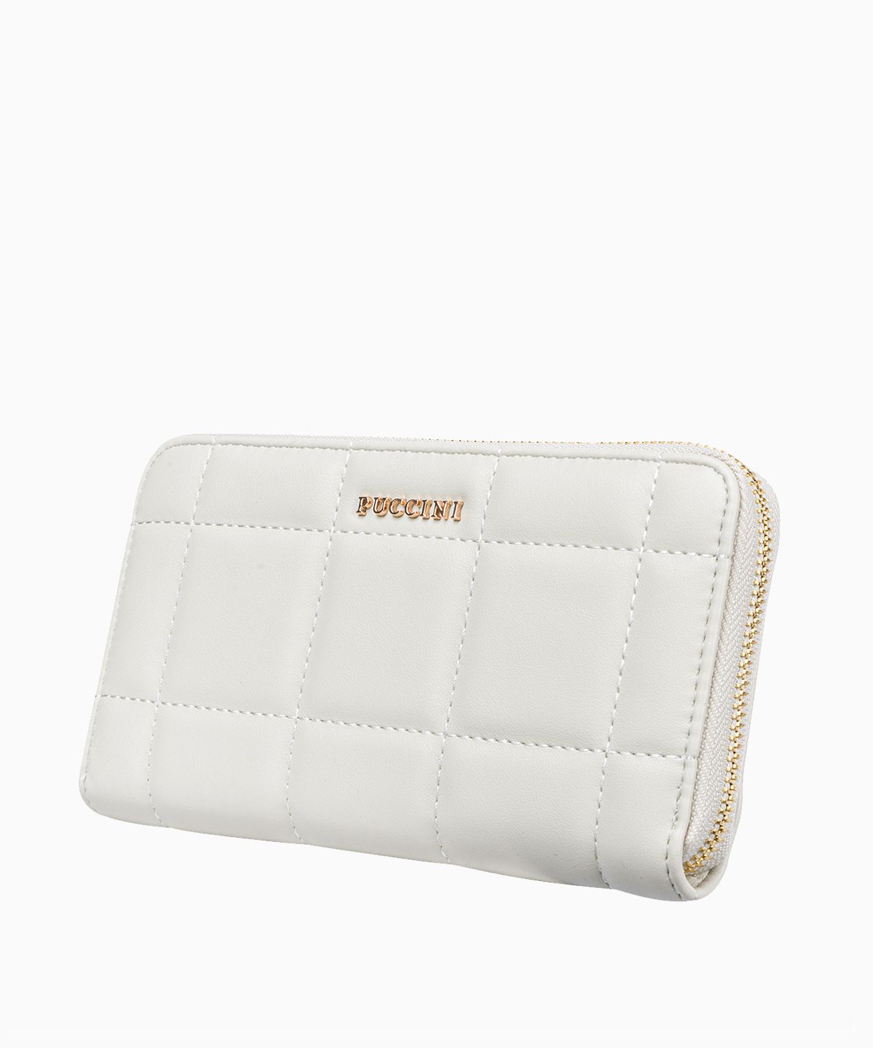 Jasnobeżowy duży portfel damski z ozdobnymi przeszyciami