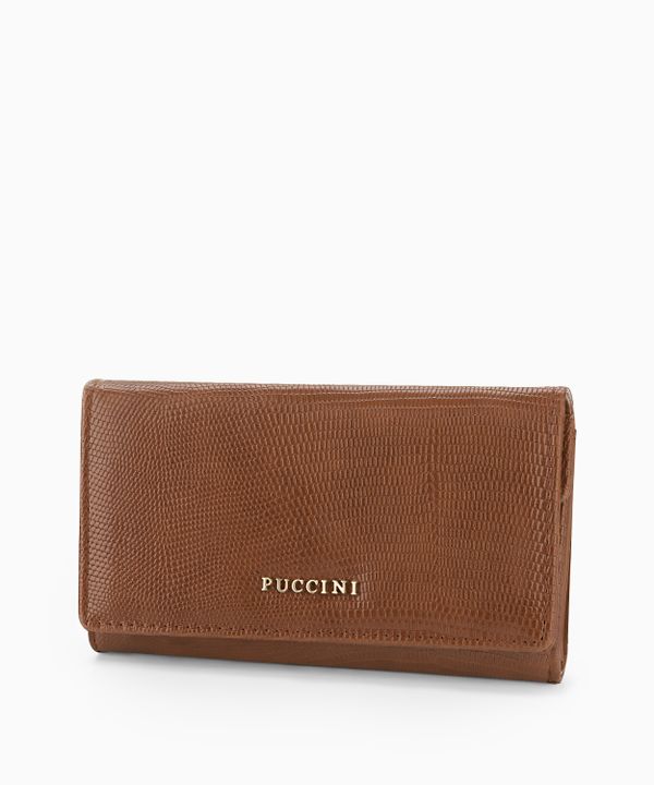 Portfel damski ze skóry ekologicznej o fakturze lizard brązowy