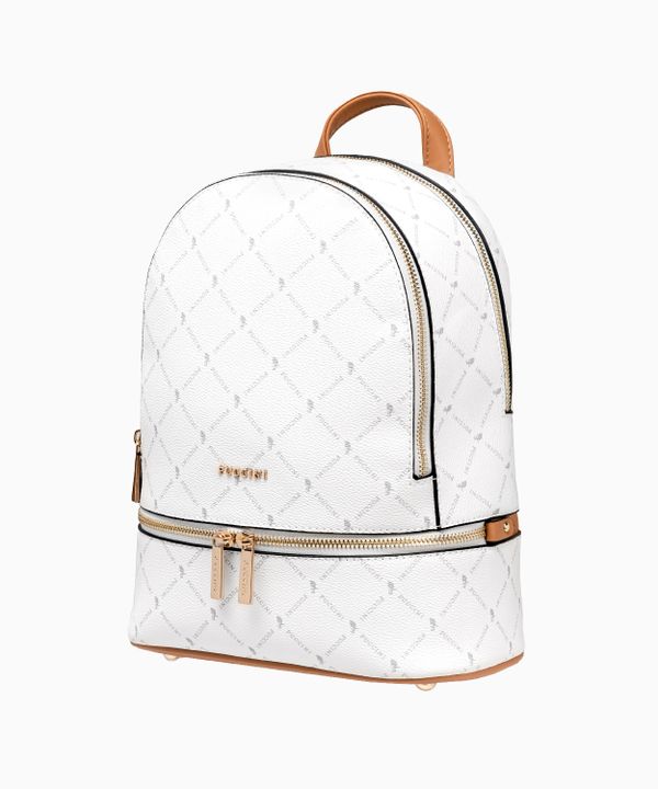 Dwukomorowy logowany plecak damski z kieszeniami biały