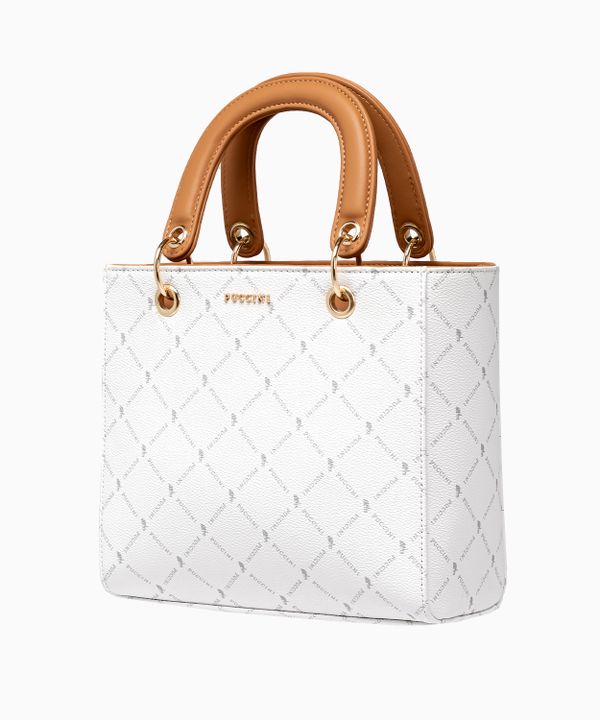 Mała torebka typu kuferek w biały monogram