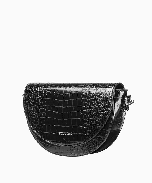 Torebka damska półksiężyc na szerokim pasku czarna