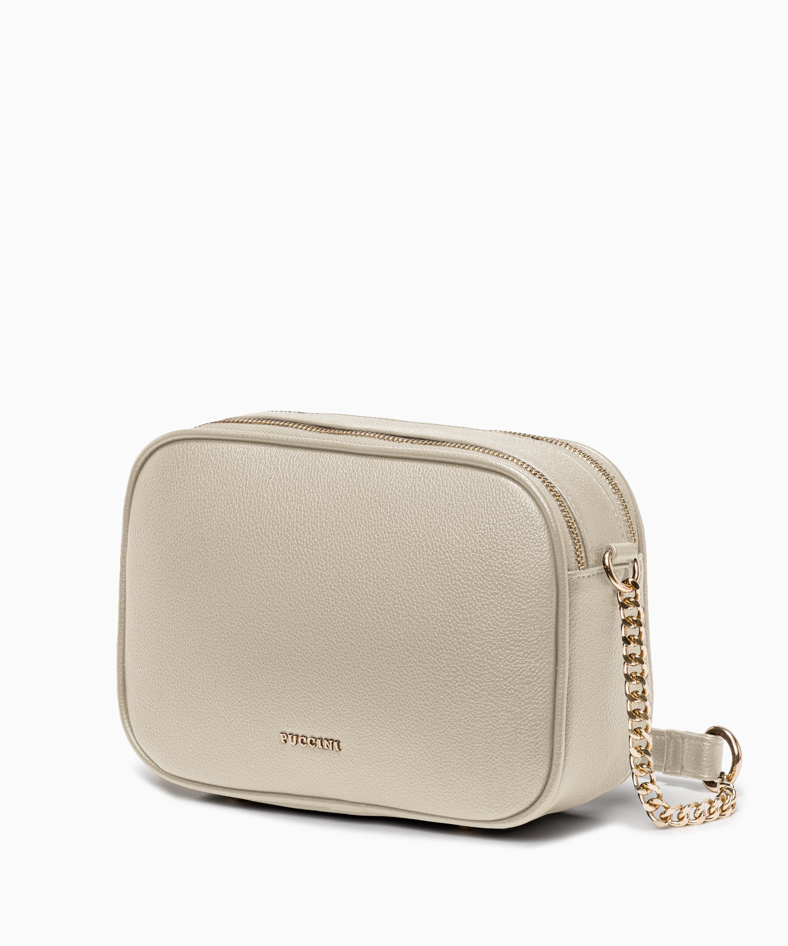 Torebka crossbody prostokątna z paskiem i łańcuszkiem beżowa