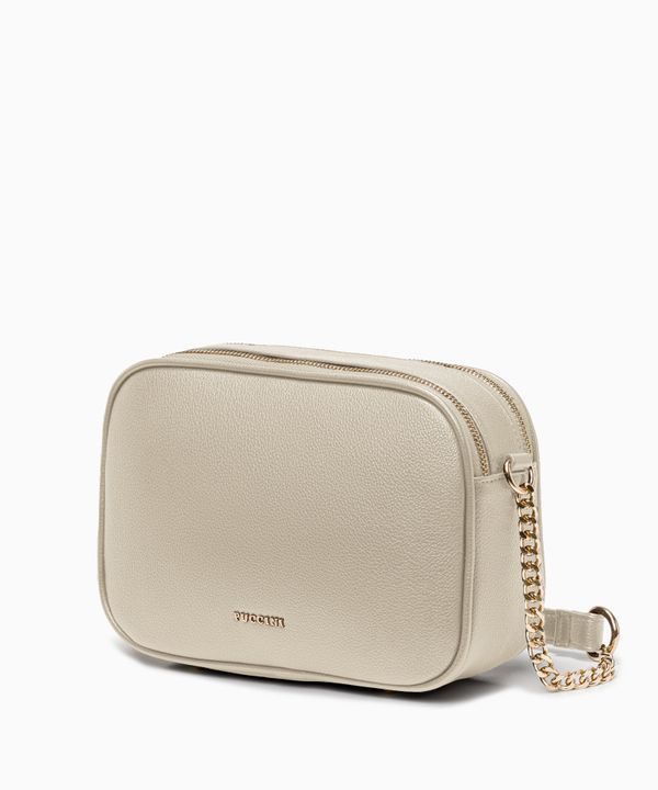 Torebka crossbody prostokątna z paskiem i łańcuszkiem beżowa