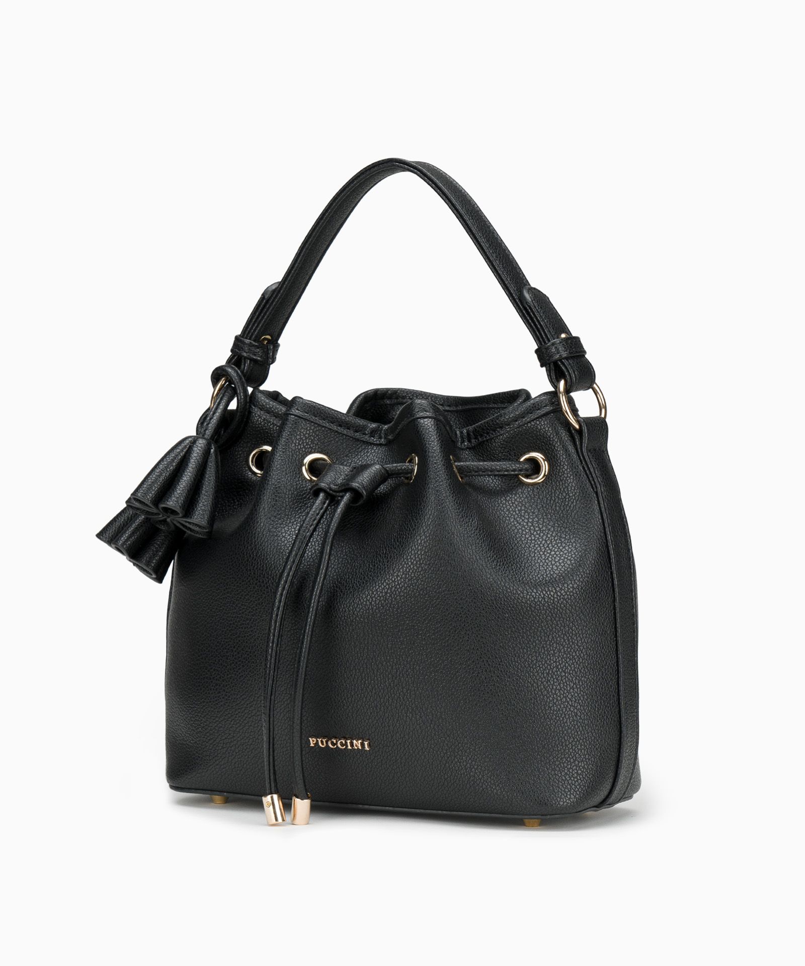 Czarna torebka worek z ozdobnymi chwostami